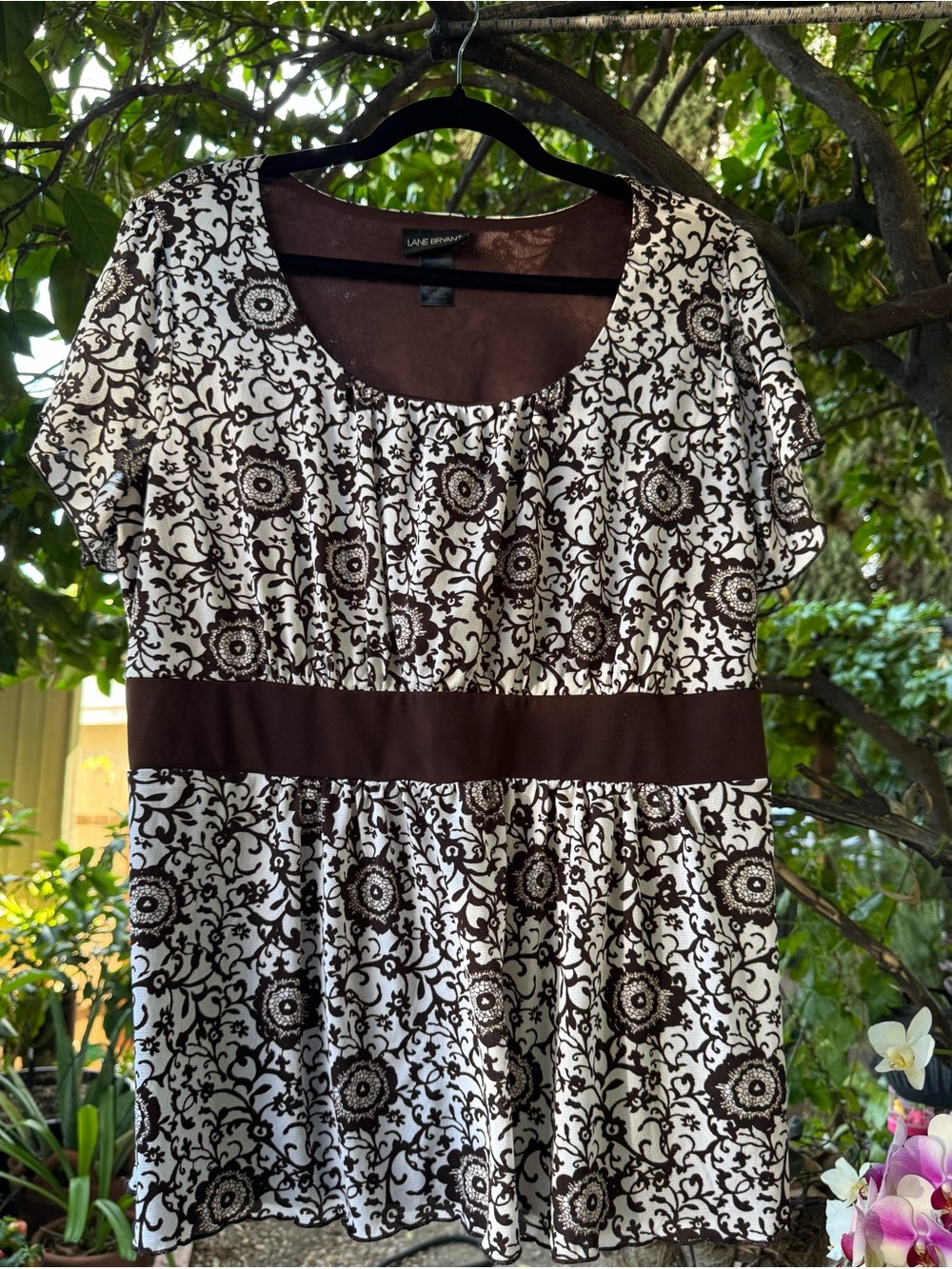 Lane Bryant Black and White Floral Empire Waist Top